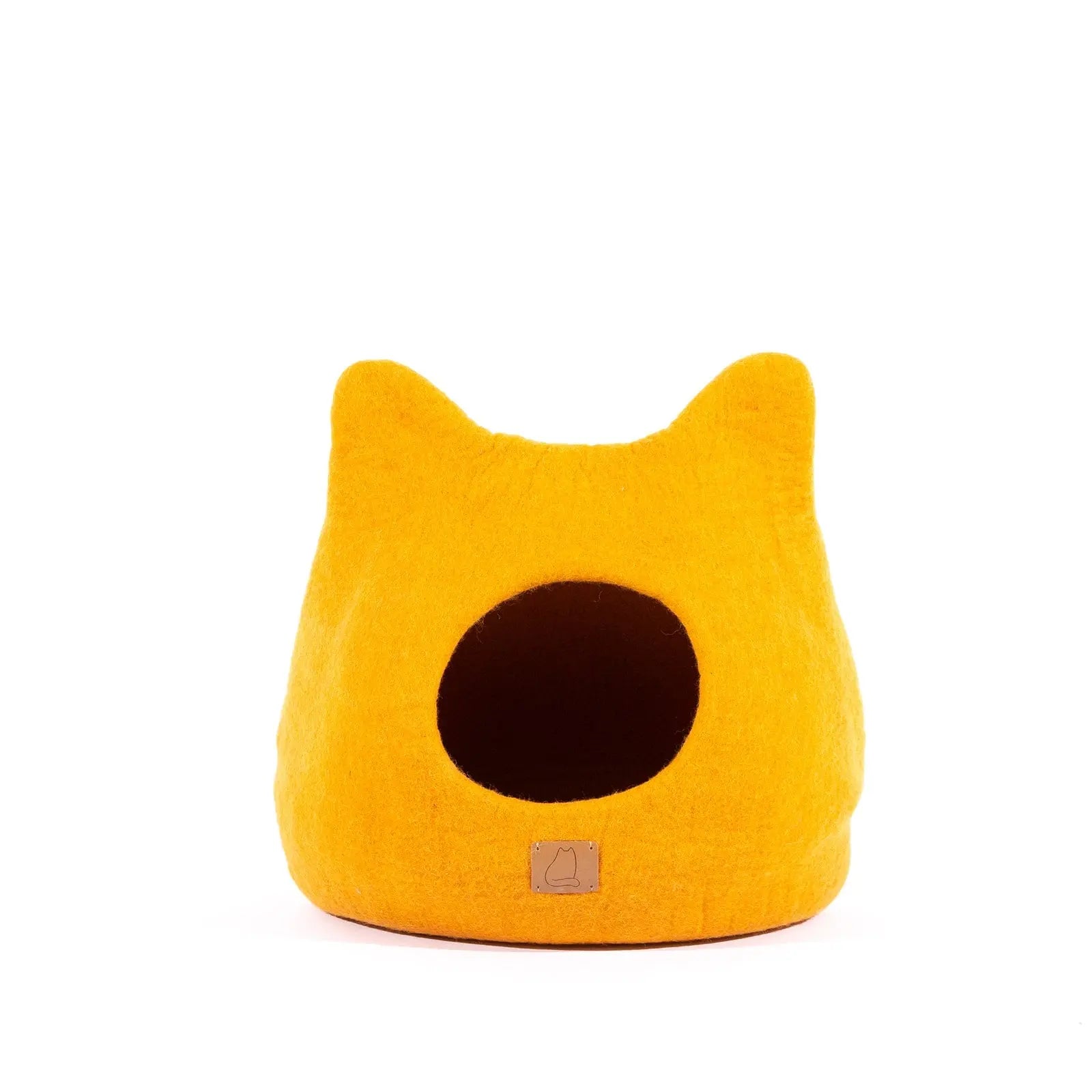 Whimsical Cat Ear Cave Bed - Felted Wool Hideout for Playful Kitties - Beige Tethys