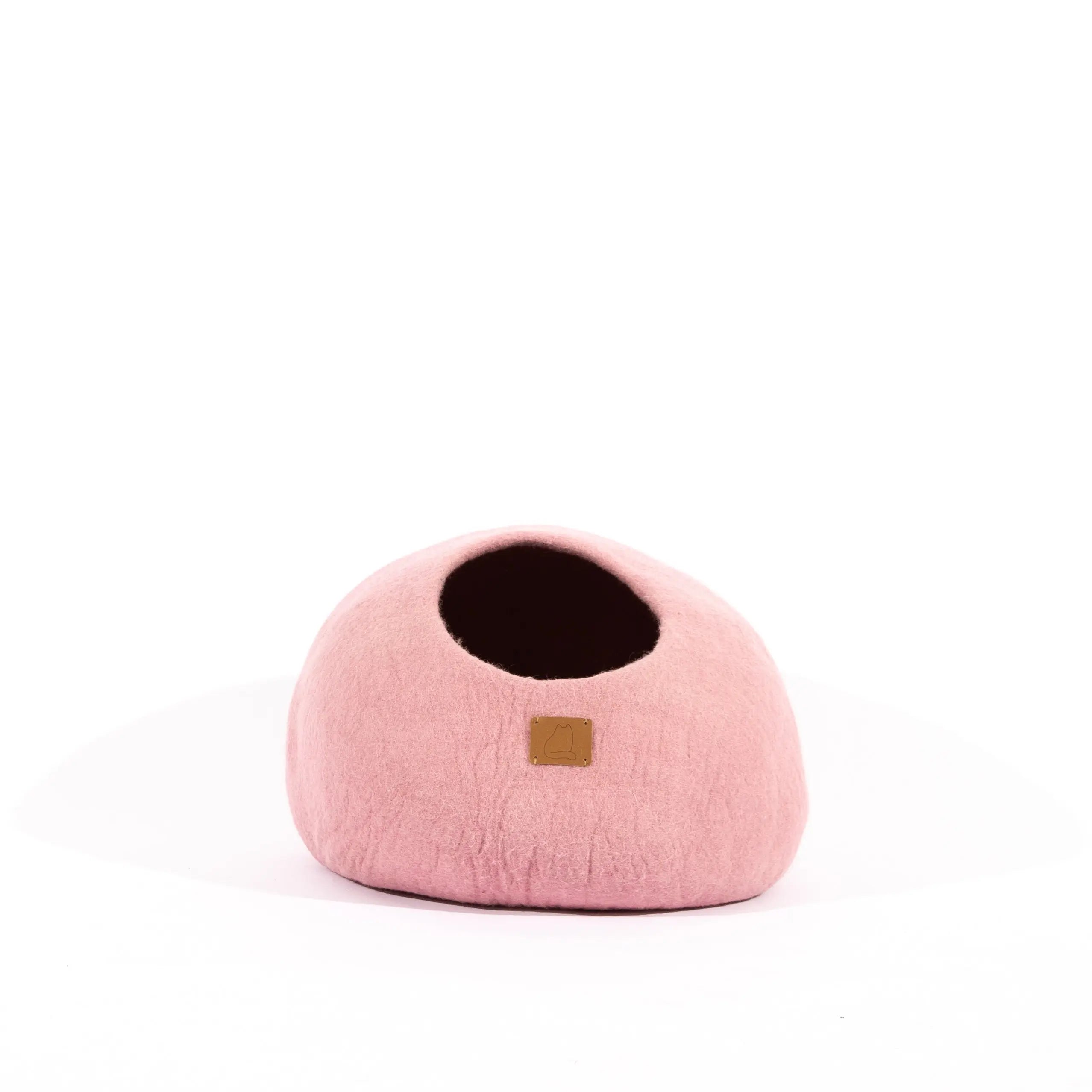 Premium Felted Wool Cat Cave Bed - Cozy Peekaboo Round Cave for Large Beige Tethys