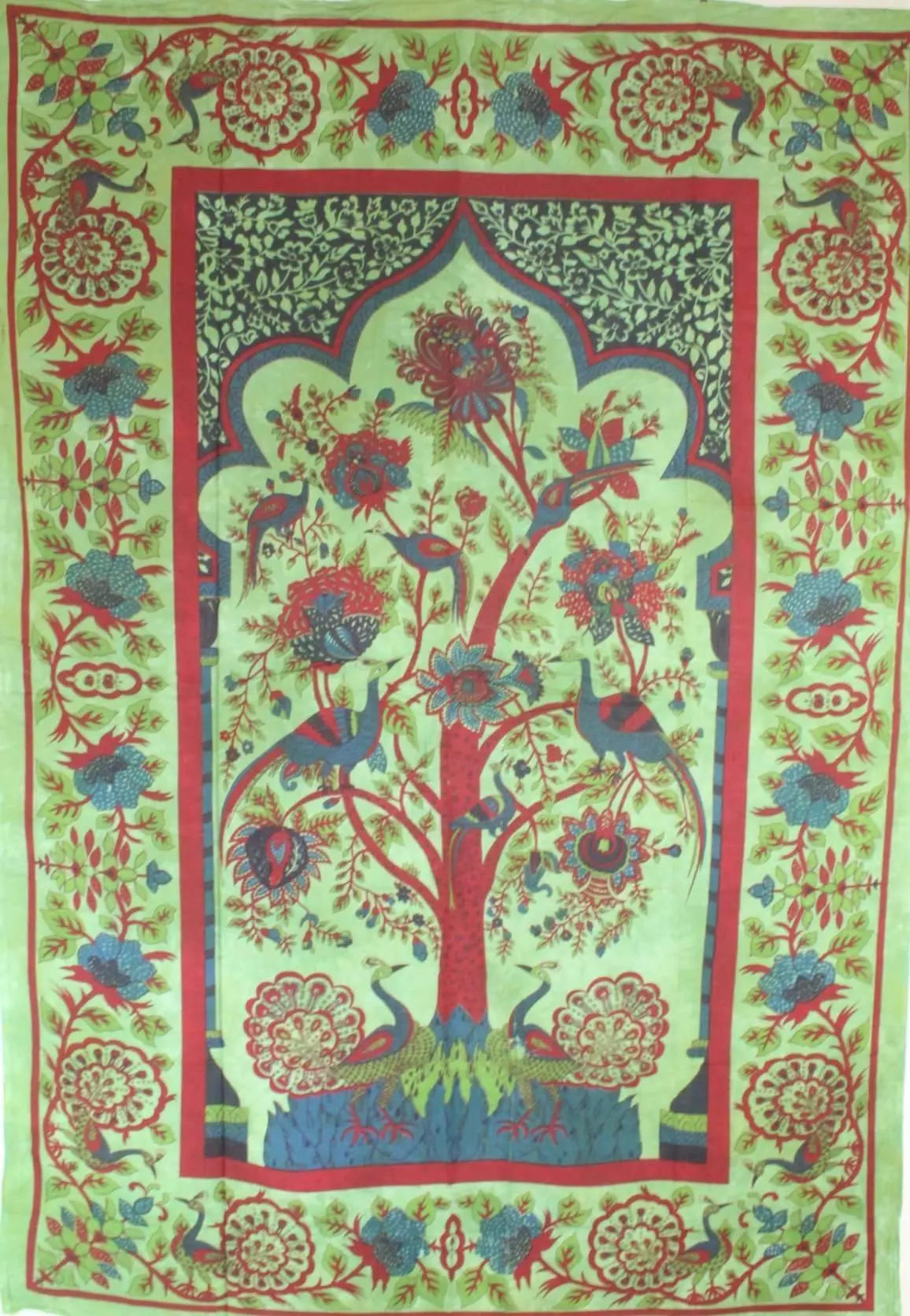 Green Tree of Life Peacock Tapestry Silver Hestia