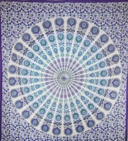 Peacock Feathers Mandala Tapestry Silver Hestia