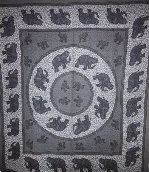 Elephant Herd Mandala Tapestry Silver Hestia