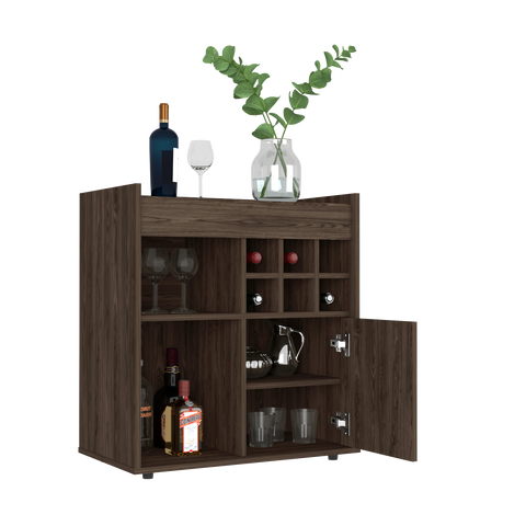 Bar Cabinet Dext, Two Concealed Shelves, Six Wine Cubbies, Dark Walnut