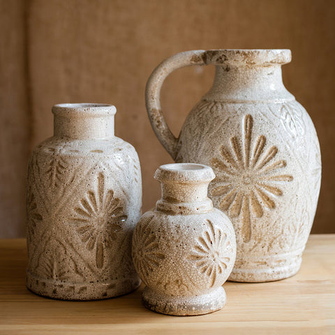 Carved Floral Vase in White