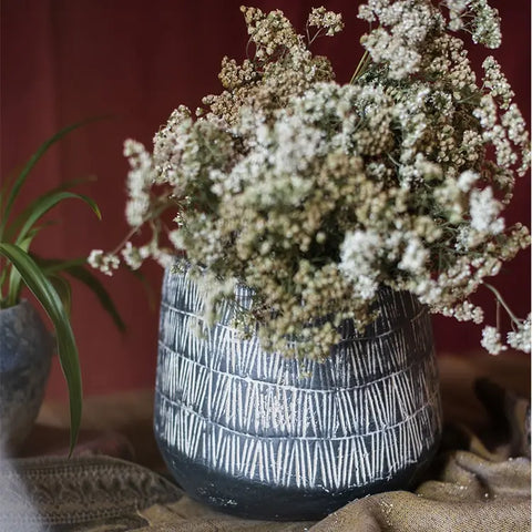 Geometry Line Ceramic Stoneware Flower Pot Sangria Uranus