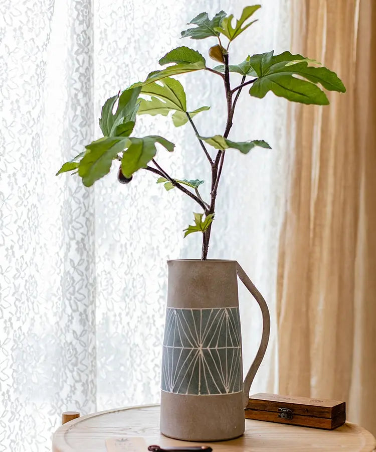 Gray Blue Handpainted Terracotta Table Vase Sangria Uranus