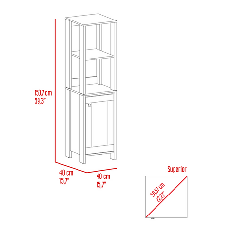Linen Cabinet Jannes, Two Open Shelves, Single Door, Light Oak / White