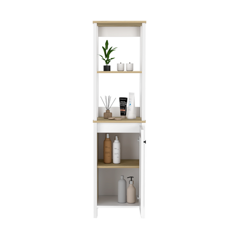 Linen Cabinet Jannes, Two Open Shelves, Single Door, Light Oak / White