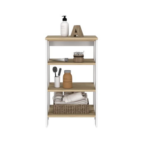 Linen Cabinet Jenne, Four Open Shelves, Light Oak / White Finish