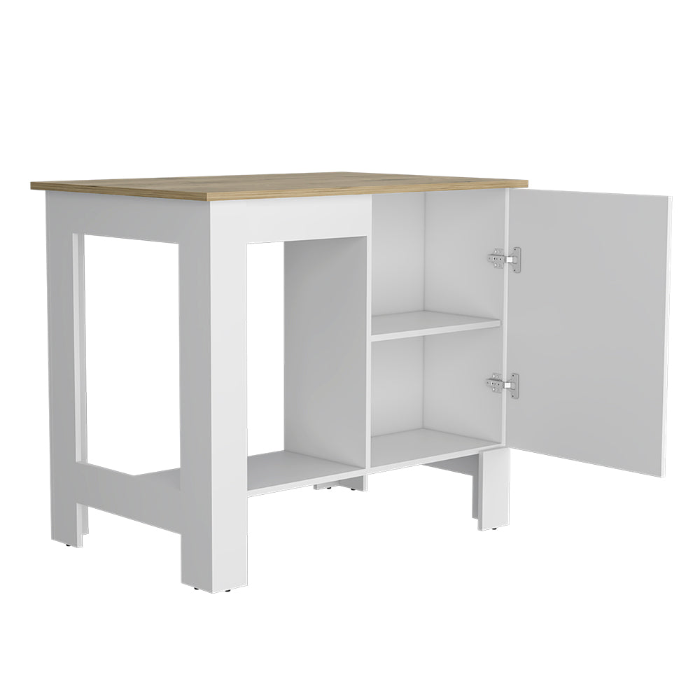 Arlington 2 Piece Kitchen Set, Kitchen Island + Pantry Cabinet, White