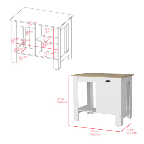 Arlington 2 Piece Kitchen Set, Kitchen Island + Pantry Cabinet, White
