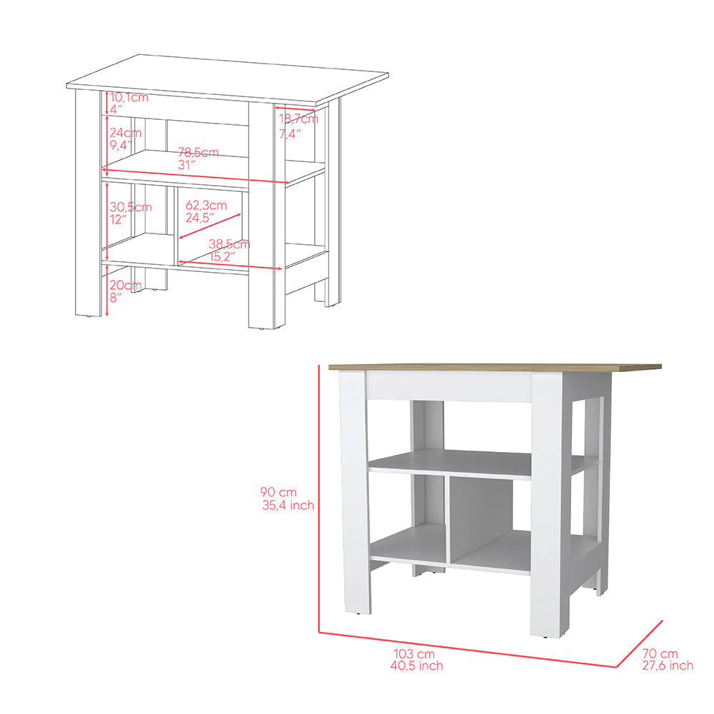 Bowie 2 Piece Kitchen Set, Kitchen Island + Pantry Cabinet, White /