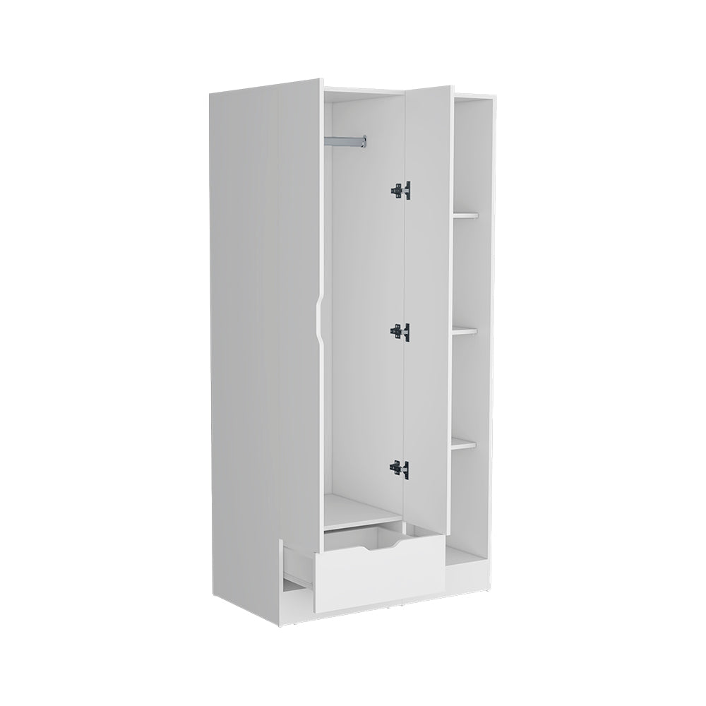 Armoire Dover with Four Storage Shelves, Drawer and Double Door, White