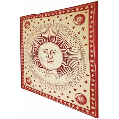 Divine Sun & Celestial Crescent Moon Tapestry with Self Design Artwork