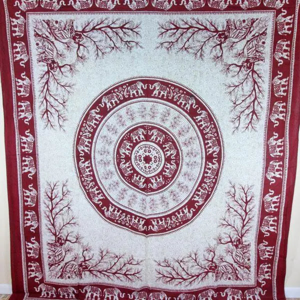 Maroon Tigers & Elephants Majestic Beasts Tapestry Silver Hestia