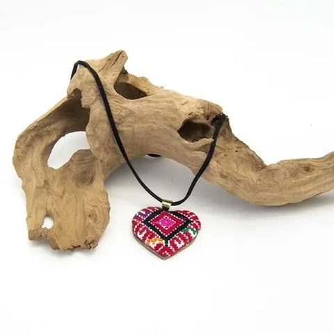 San Andres Heart Textile Necklace. Violet Athena