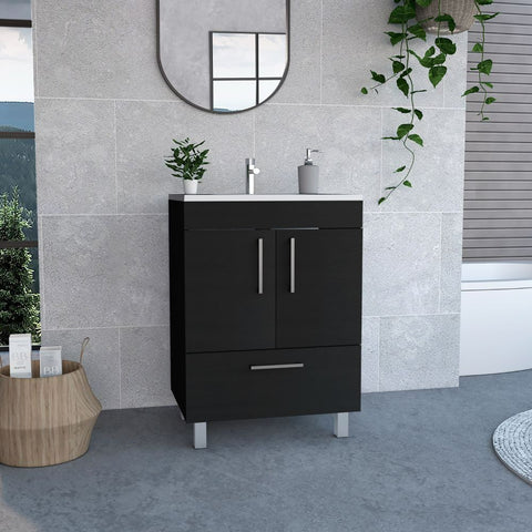 Single Bathroom Vanity Mayorca, Double Door Cabinet, One Drawer, Black