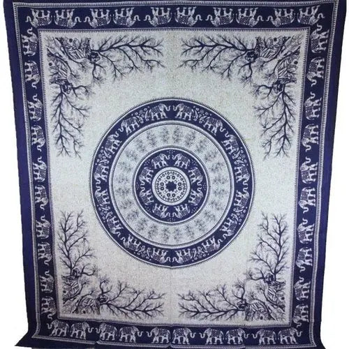 Navy Blue Tigers & Elephants Majestic Beasts Tapestry Silver Hestia