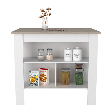 Kitchen Island Antibacterial Dozza, Three Shelves, Light Gray / White