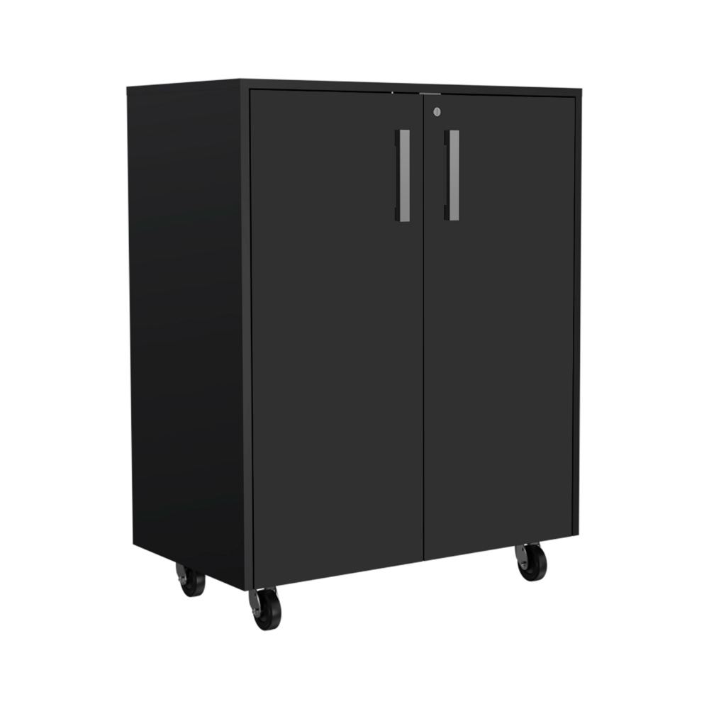 Storage Cabinet Lions, Double Door and Casters, Black Wengue Finish