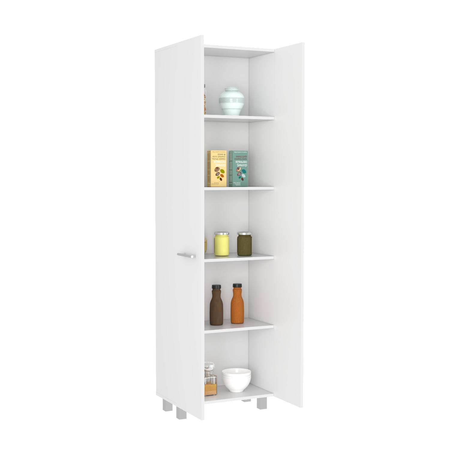 Pantry Cabinet Phoenix, Five Interior Shelves, White Finish