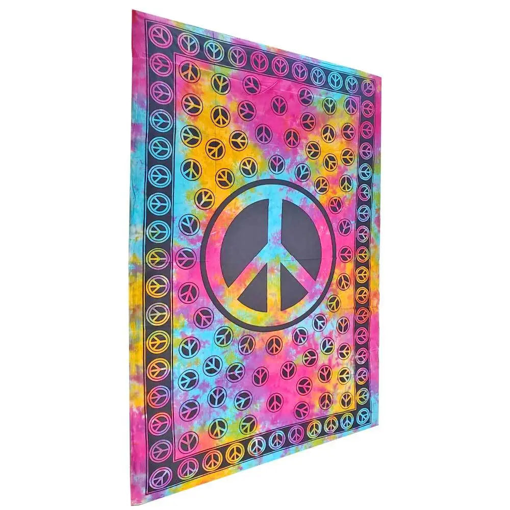 Tie Dye Peace Sign Tapestry Wall Hanging Coverlet Silver Hestia