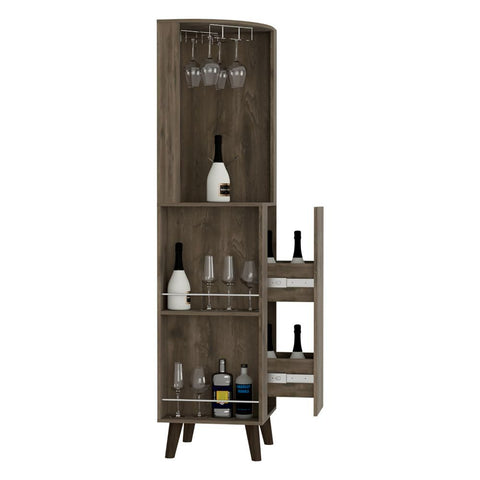 Corner Bar Cabinet Plex, Cup Rack, Two External Shelves, Dark Brown