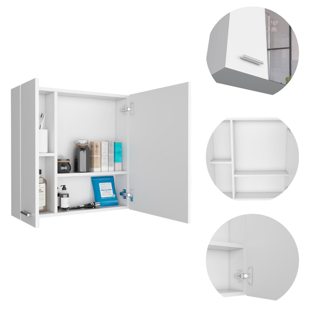 Medicine Cabinet Prague, Four Internal Shelves, Single Door, White