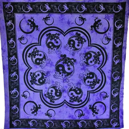 Purple Salamander & Yin Yang Artwork Tapestry Silver Hestia