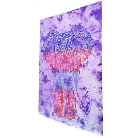 Bohemian Elephant Tie Dye Pattern Hippie Tapestry Psychedelic Wall Silver Hestia