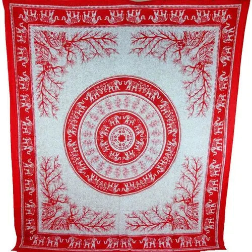 Red Tigers & Elephants Majestic Beasts Tapestry Silver Hestia