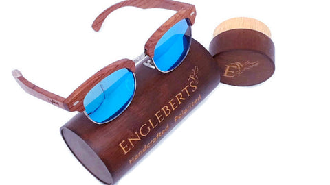 100% Real Brazilian Pear Wood Sunglasses With Ice Blue Lenses and