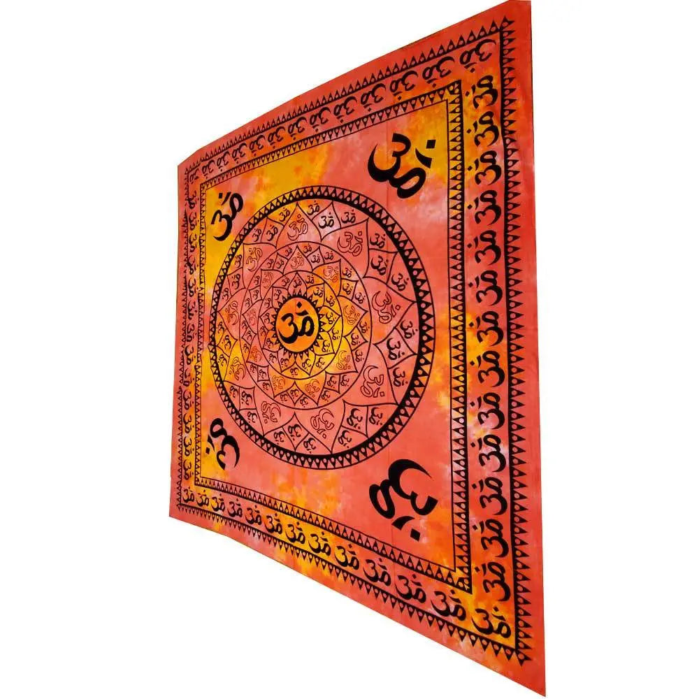 Sunburst Wall Decor Aum Shanti in Sanskrit on a Lotus Mandala Tapestry - JD Home Emporium LLC