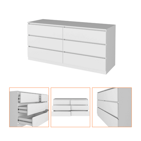 6 Drawer Double Dresser Tronx, Superior Top, White Finish