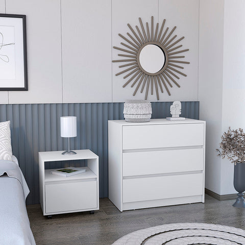 Milford 2 Piece Bedroom Set, Nightstand + Dresser, White Finish