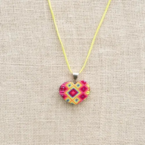 San Andres Heart Textile Necklace. Violet Athena