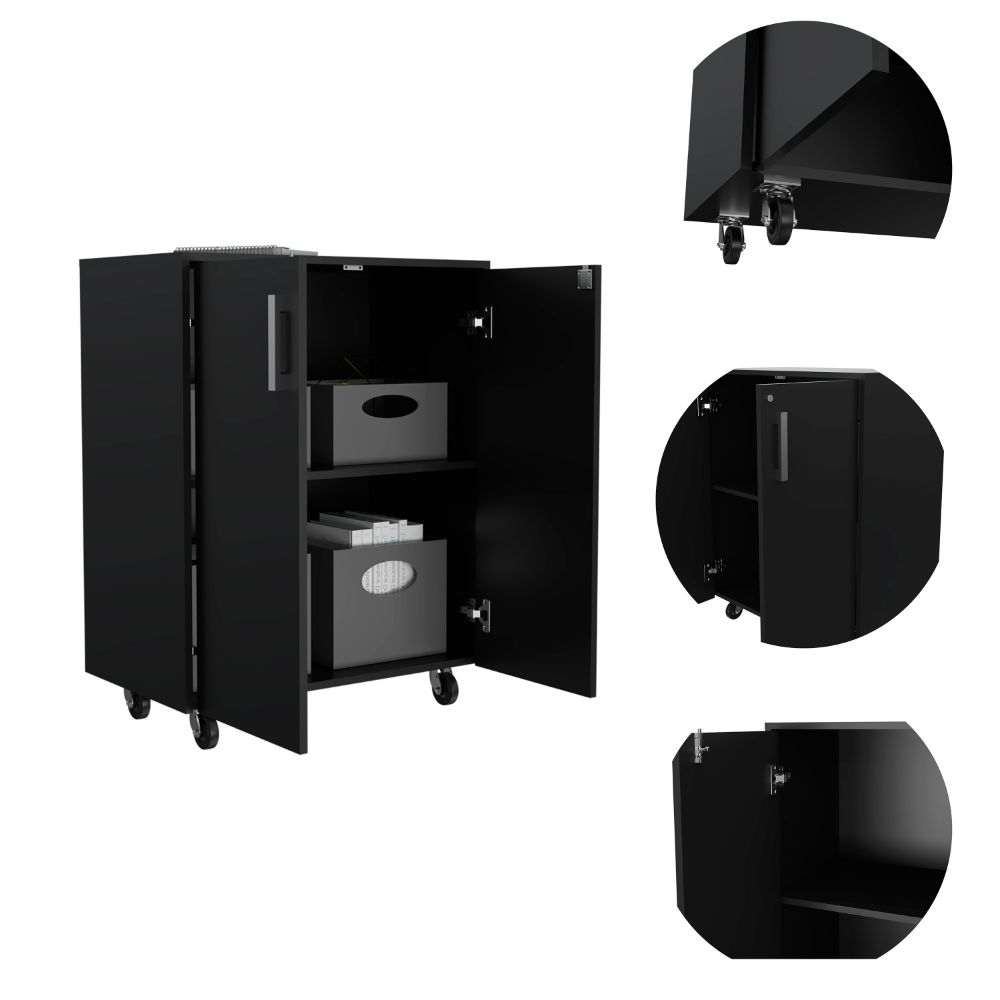 Storage Cabinet Lions, Double Door and Casters, Black Wengue Finish