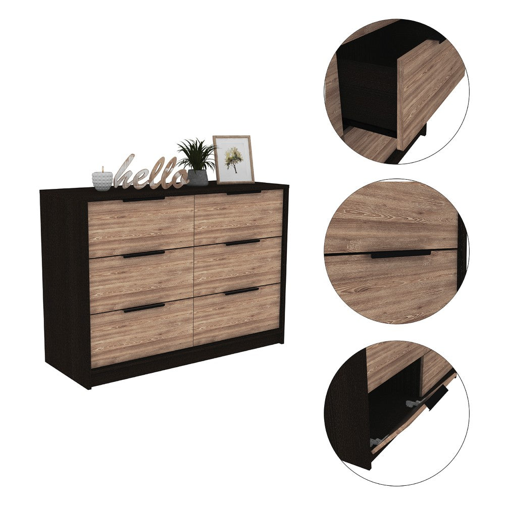 4 Drawer Double Dresser Maryland, Metal Handle, Black Wengue / Pine