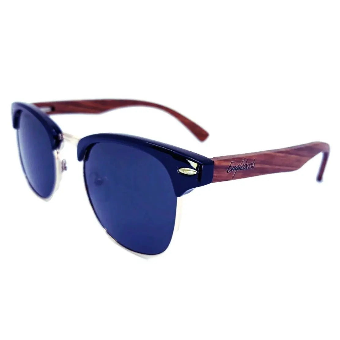 Real Walnut Wood Club Style Sunglasses With Bamboo Case, Polarized Purple Ariadne