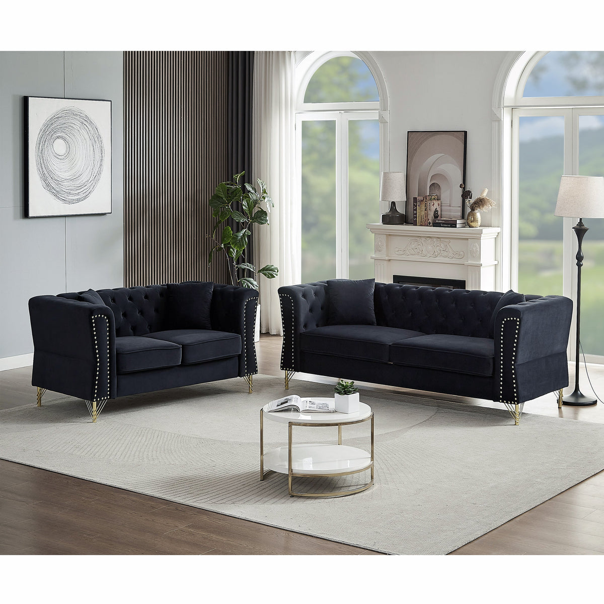 3-seater + 2-seater Combination Sofa Tufted Couch with Rolled Arms and