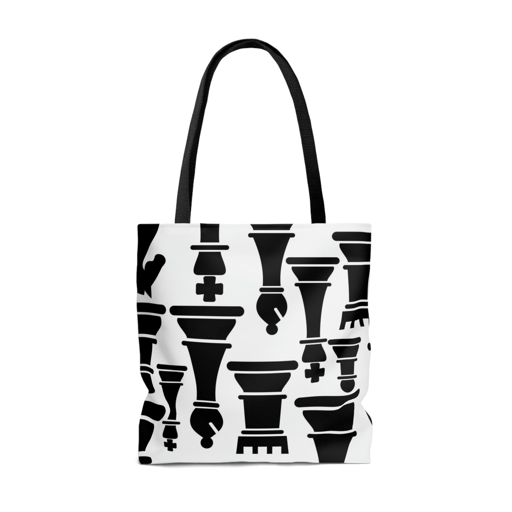 Canvas Tote Bag, Black And White Chess Print Grey Coco