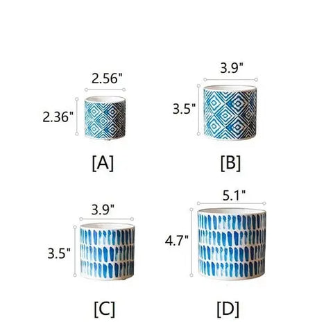 Blue Print Ceramic Vase Planter in Various Patterns