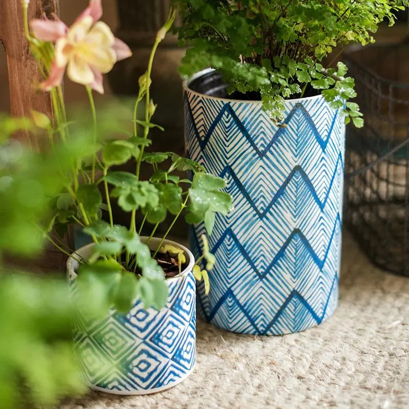 Blue Print Ceramic Vase Planter in Various Patterns Sangria Uranus