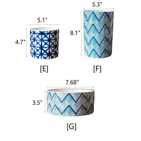 Blue Print Ceramic Vase Planter in Various Patterns Sangria Uranus