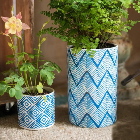 Blue Print Ceramic Vase Planter in Various Patterns Sangria Uranus