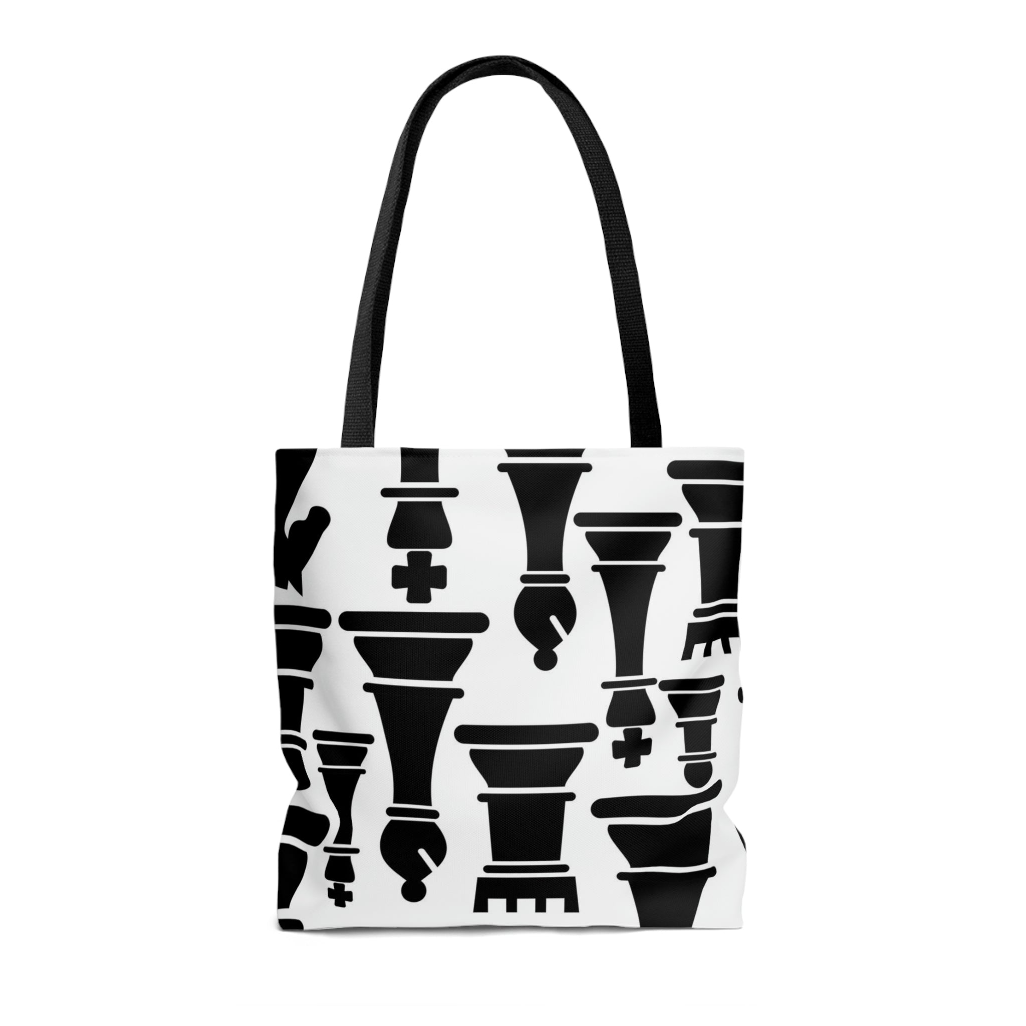 Canvas Tote Bag, Black And White Chess Print Grey Coco