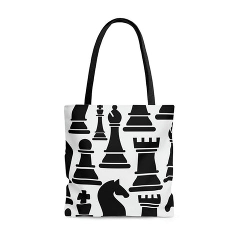 Canvas Tote Bag, Black And White Chess Print - JD Home Emporium LLC