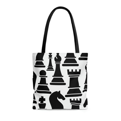 Canvas Tote Bag, Black And White Chess Print Grey Coco