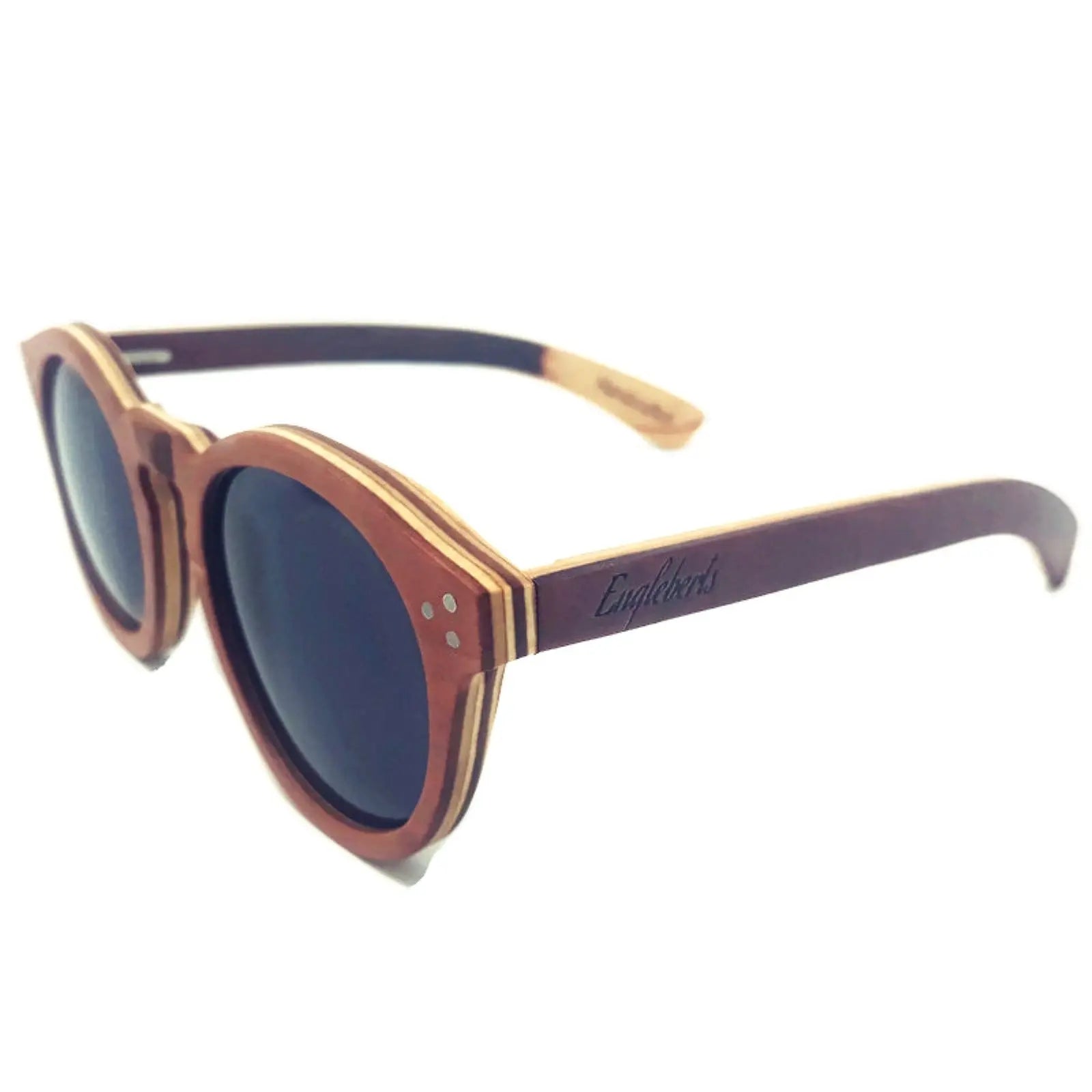 Cinnamon Swirl Skateboard Sunglasses, Polarized with Wooden Case Purple Ariadne