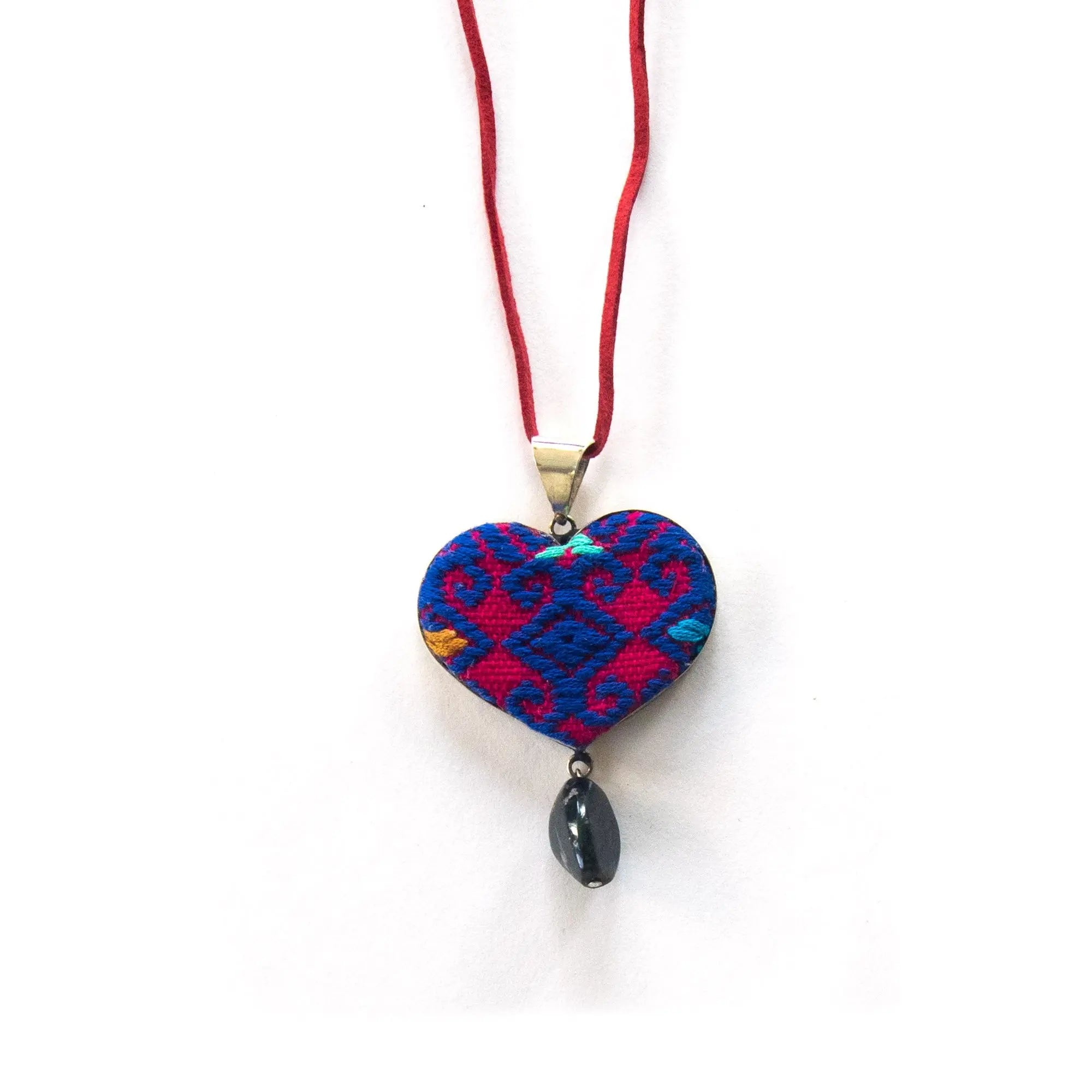 San Andres Heart Textile Necklace with Hanging Stone Violet Athena