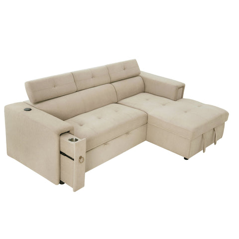 96" Multi-Functional Pull-Out Sofa Bed L-Shape Sectional Sofa with